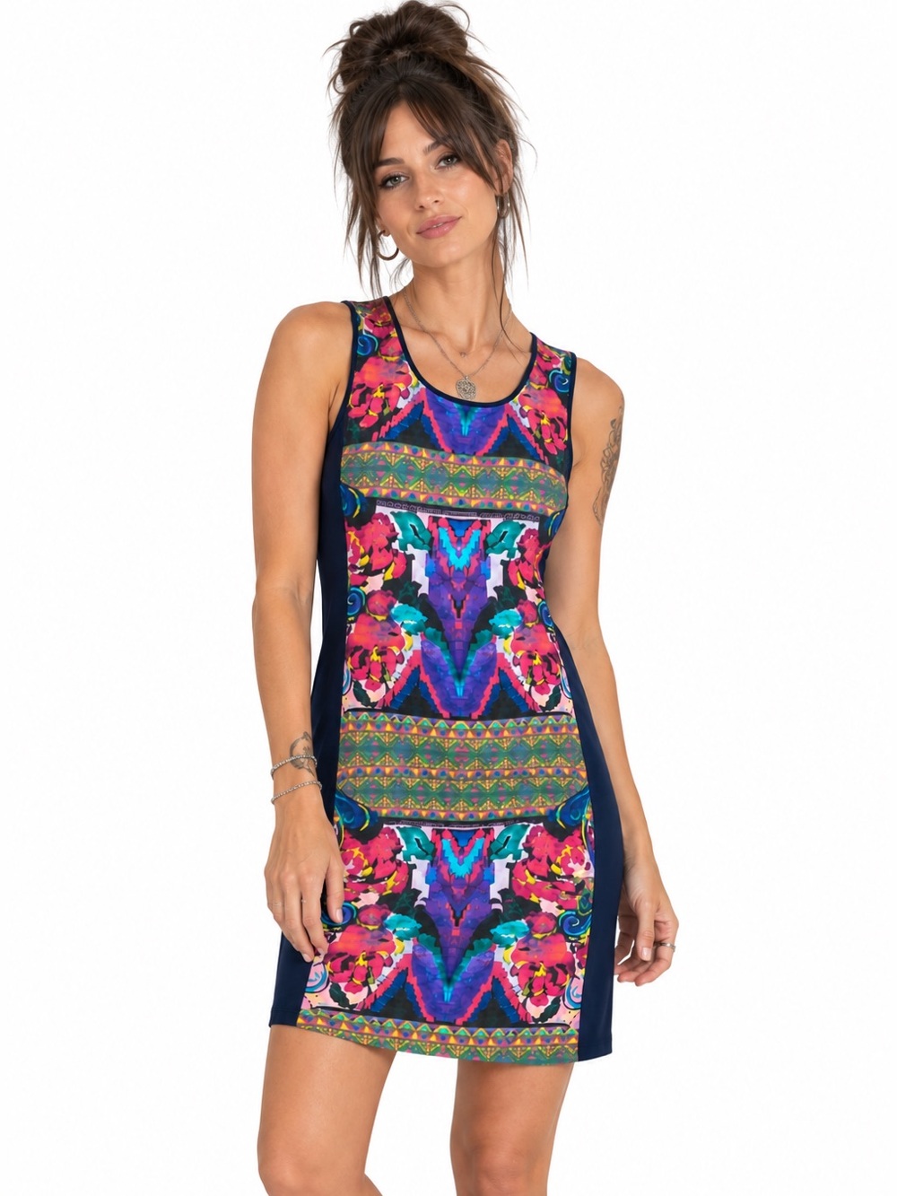 Anthropologie Kachel Silk Multicolor Floral & Geometric Mini shift Dress